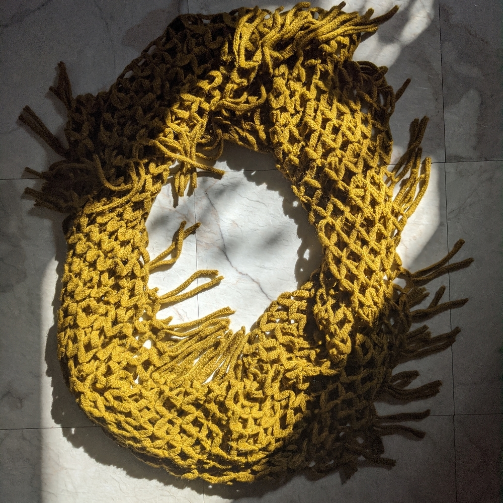 Infinity knitted peridot green scarf
